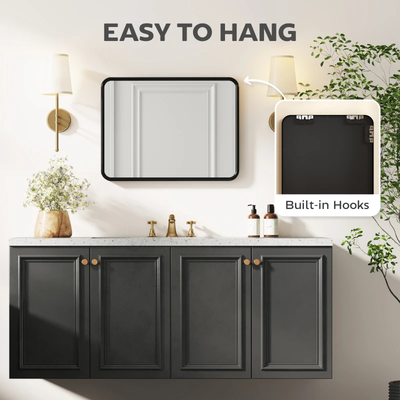 HOMCOM Rectangular Wall Mirror with HD Glass - Black