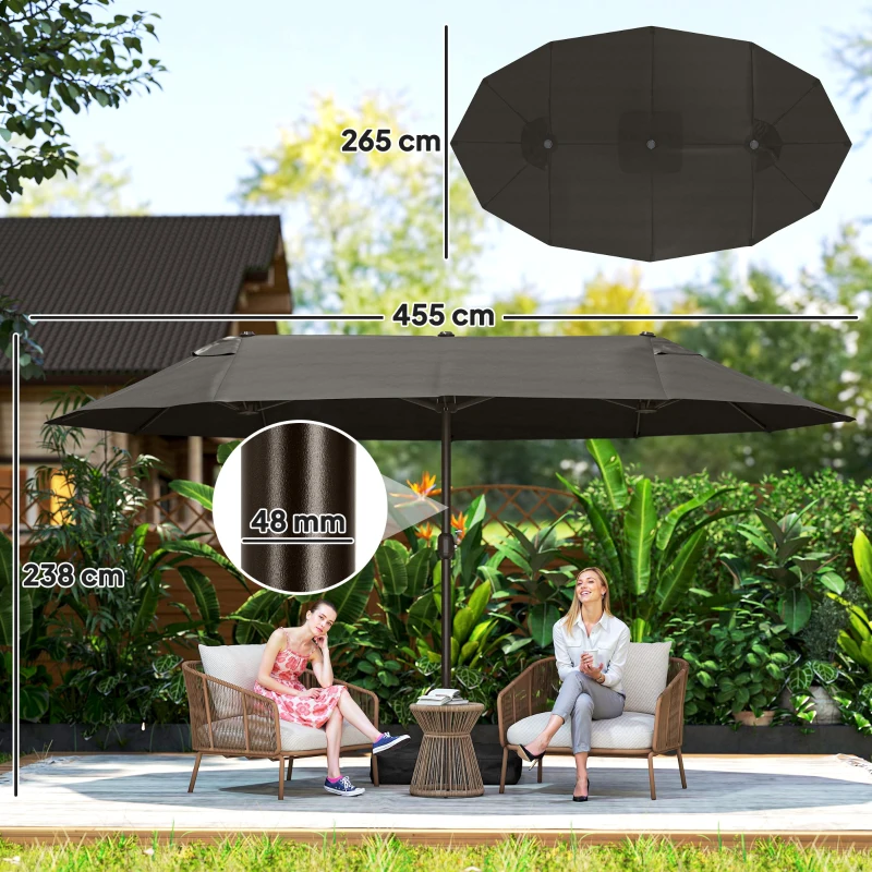 Outsunny Outdoor Garden Parasol Double Rectangular 4.6L x 2.7l x 2.4H m with Crank Opening/Closing, Sandbags and Base Included, for Balcony, Pool, Gray