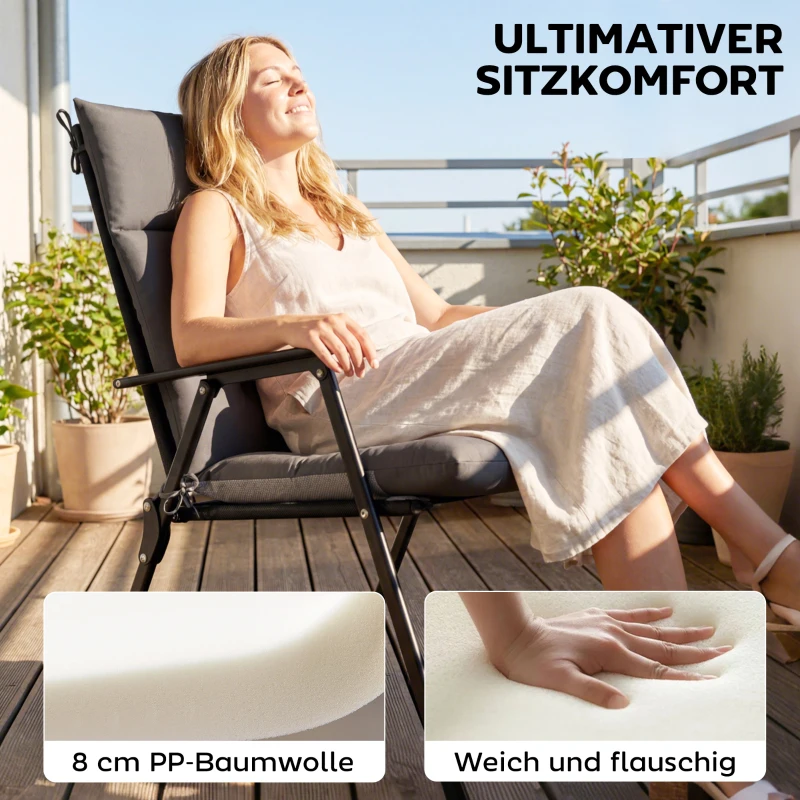 Outsunny 4er Set Sitzkissen wasserabweisend rutschfest Stuhlkissen mit Bändern, Indoor Outdoor 111,5 x 53 x 8 cm Dunkelgrau