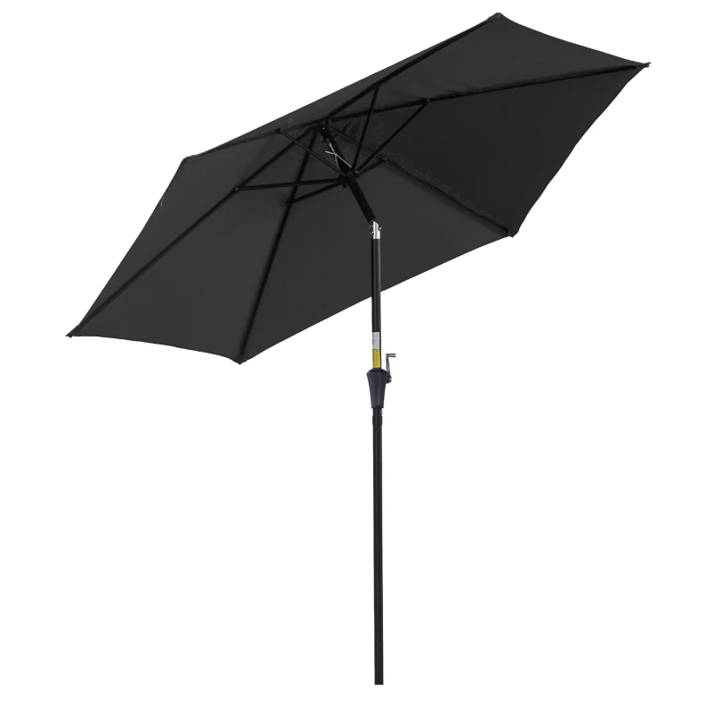 Outsunny 2.6M Garden Parasol Umbrella with Tilt and Crank, Outdoor Sun Parasol Sunshade Shelter with Aluminium Frame, Black