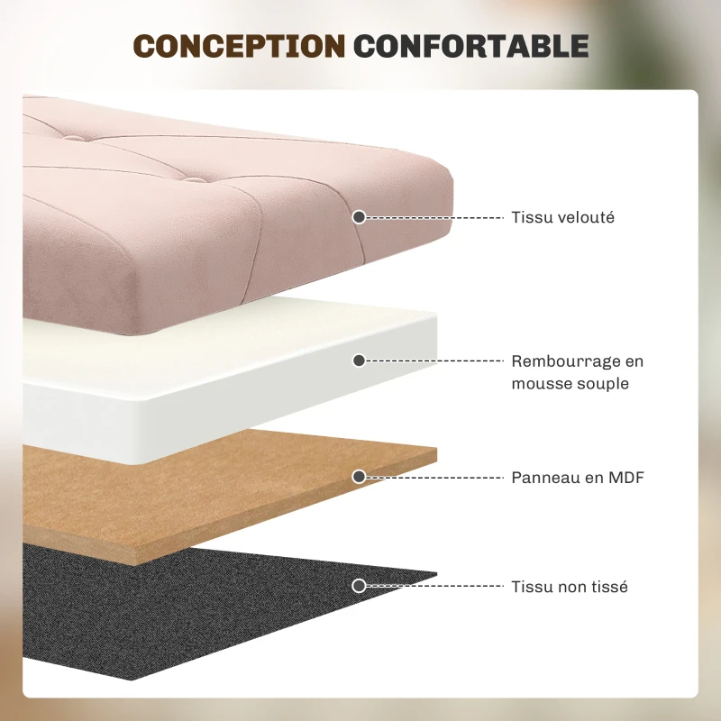 HOMCOM Banc de rangement bout de lit pliable volume 67 L capacité de charge 120 kg avec couvercle 76L x 38l x 38H cm rose