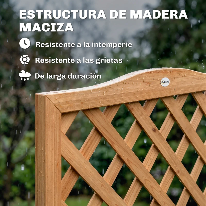 Outsunny Fioriera con grigliato e doppia cassetta pieghevole, 73x70x170 cm, Legno naturale