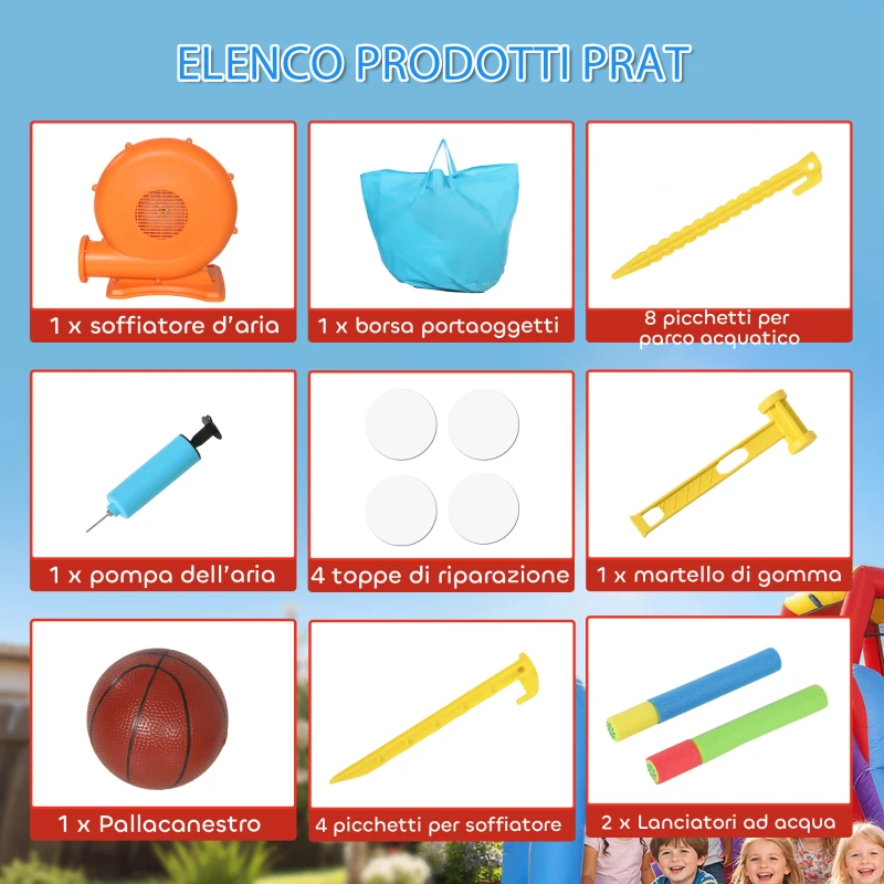 AIYAPLAY Castello Gonfiabile per Bambini 4 in 1, Scivolo, Trampolino, Piscina Palline/Acqua, Canestro, 3-8 Anni, Blu