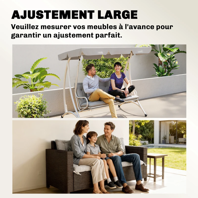 Outsunny Coussin matelas assise dossier pour banc de jardin balancelle canapé 3 places grand confort 150 x 98 x 8 cm gris clair