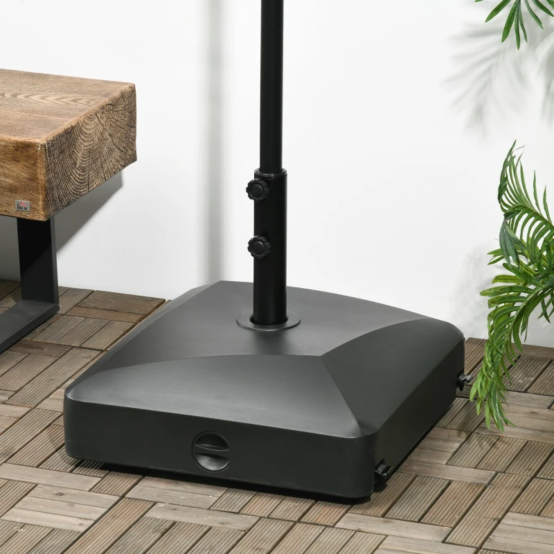 Outsunny Pied de parasol carré support parasol remplissage eau sable avec roues pour terrasse en PE 54,5 x 54,5 x 46,5 cm noir