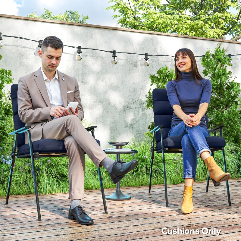 Outsunny 2-Piece Seat Cushion Replacement with Backrest, Garden Patio Chair Cushions Set with Ties, Dark Blue