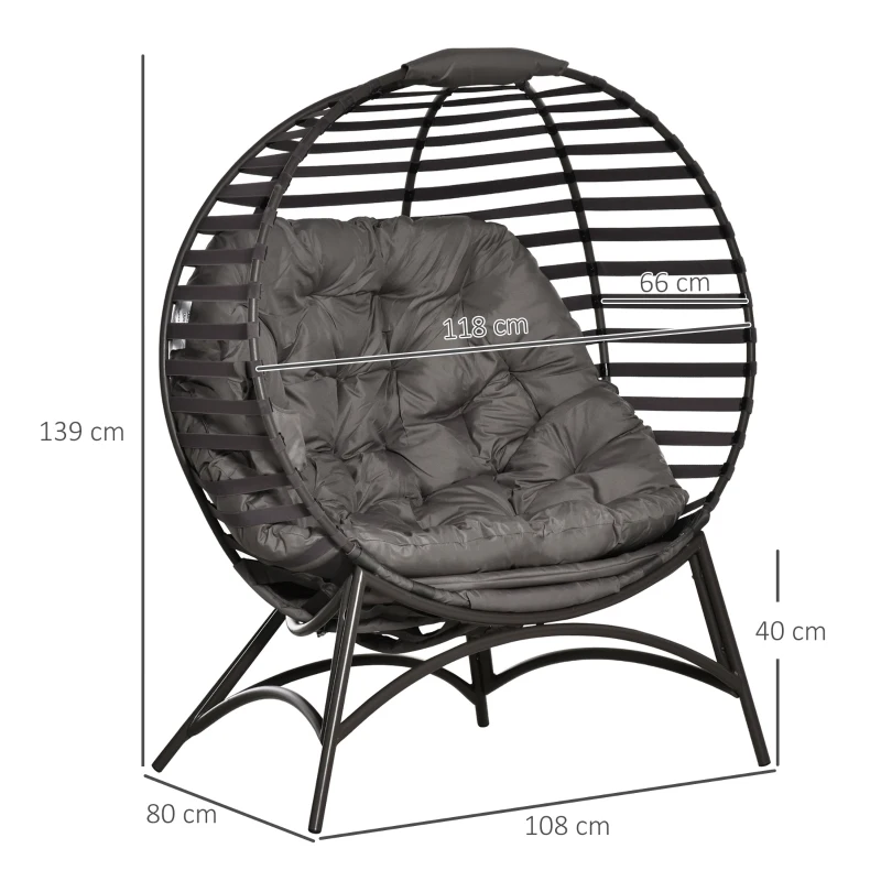 Outsunny Egg Chair with Soft Cushion, Steel Frame and Side Pocket, Garden Patio Basket Chair for Indoor, Outdoor, Brown