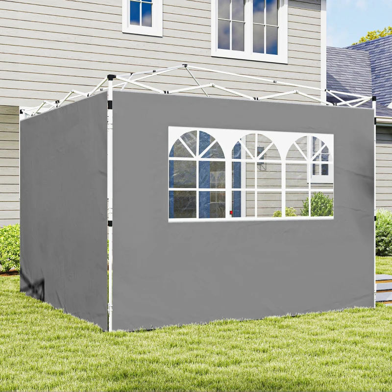 Outsunny Parois latérales pour tonnelle 3 x 3 m panneaux pour pavillon avec fenêtre lot de 2 tissu Oxford gris clair