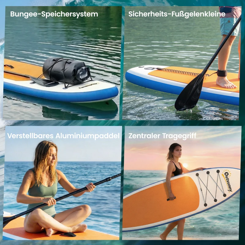 Outsunny Stand Up Paddling Board Set Aufblasbar 305cm SUP Board mit Aluminium-Paddel abnehmbarer Finne Fußschlaufe