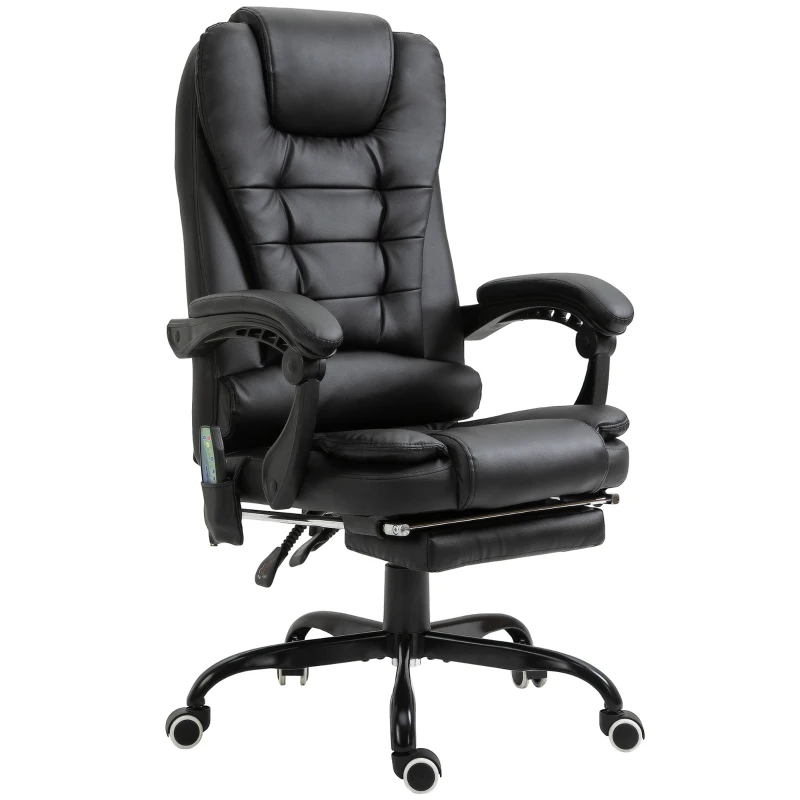 Vinsetto Fauteuil de Bureau Massant 7 Points, Chaise de Bureau Ergonomique avec Repose-pieds Rétractable, Dossier Inclinable 155°, Hauteur Réglable, Pivotant à 360°, télécommande Filaire, Noir(m-12)