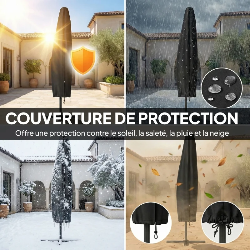 Outsunny Parasol Déporté Parasol de Jardin LED Solaire 32 Lampes LED Manivelle UV 50+ et Housse de Protection Ø 295cm Gris
