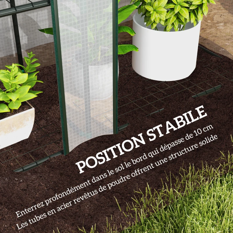 Outsunny Serre de jardin avec étagères à 3 niveaux serre de balcon 3 portes enroulables zippées 215 x 46 x 151 cm blanc