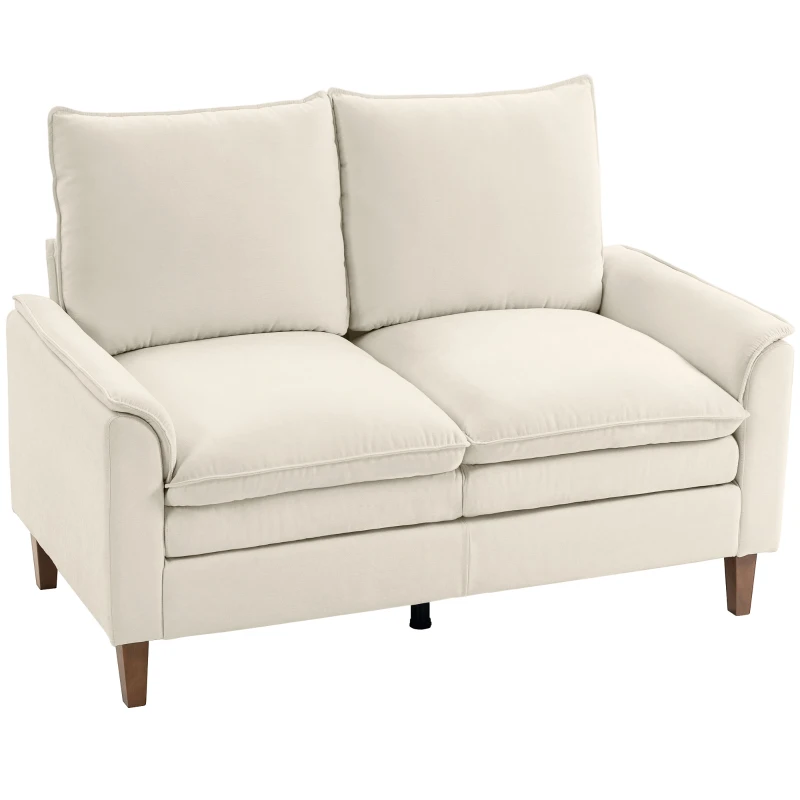 HOMCOM 146 cm Zweisitzer Sofa, Chenille-Sofa mit doppellagiger Polsterung, Federkissen, tiefem Sitz, hoher Rückenlehne, Creme