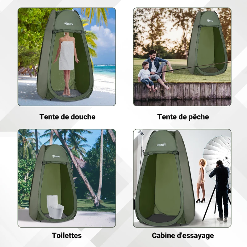 Outsunny Pop-up Shower Tent Portable Folding Toilet Tent UV-resistant with Carry Bag for Beach, Fishing, Hiking, Bathing, Outdoors, Green