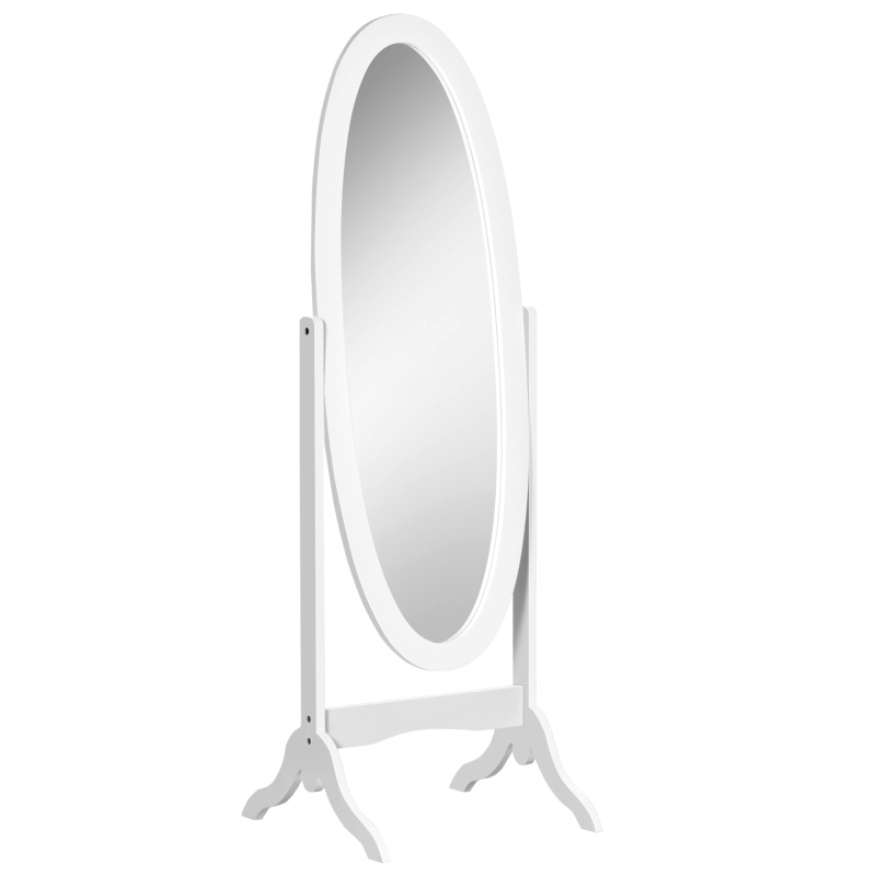 HOMCOM Oval Floor Mirror Shabby Chic Adjustable Tilt dim. 48W x 46D x 147H cm MDF White