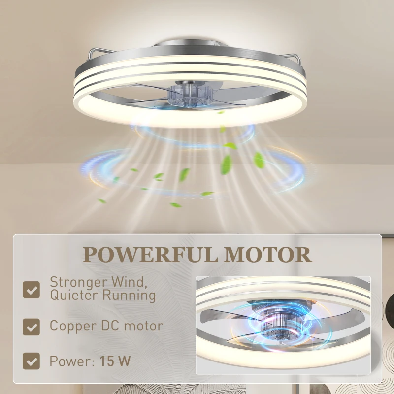 HOMCOM Ceiling Fans with Lights and Remote & App Control, 50cm LED Ceiling Fan Light with 3 Colour Temperatures, 6 Speed, Silver