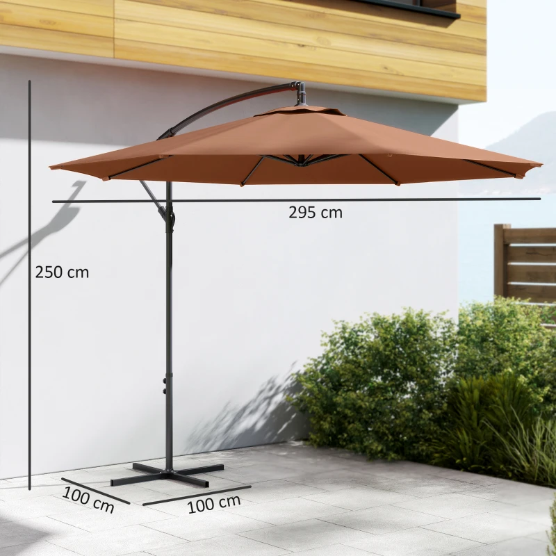 Outsunny 2.45m Overhanging Cantilever Parasol, with Cross Base - Brown