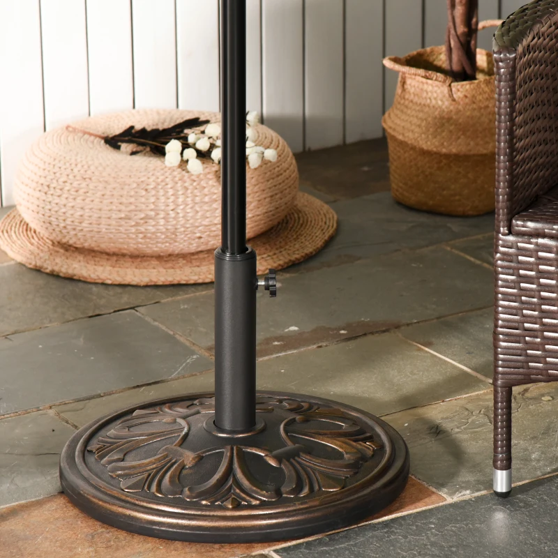 Outsunny Pied de parasol rond base de lestage Ø 48 x 34H cm ciment HDPE motif fleurs de lys poids net 13 Kg noir doré