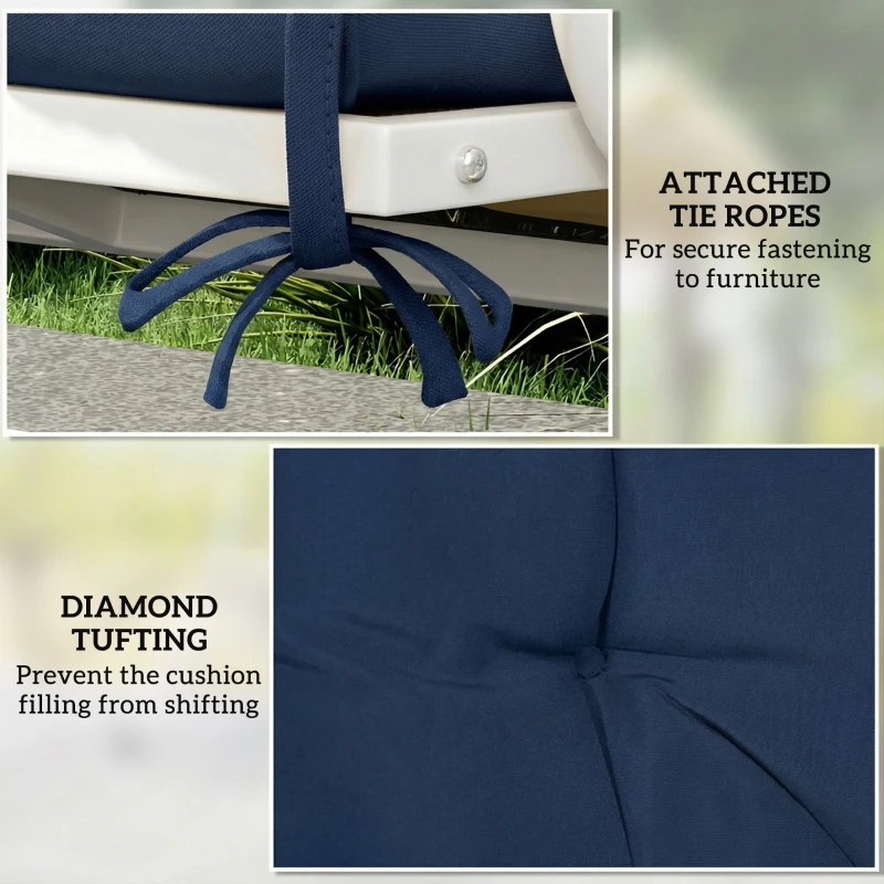 Outsunny 2 Seater Bench Pad, Garden Chair Cushion with Back and Ties for Indoor and Outdoor Use, 98 x 100 cm, Dark Blue