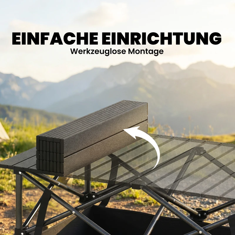 Outsunny Klappbarer Rollbarer Picknicktisch Tragbarer Campingtisch mit Netzablage und Tragetasche für den Außenbereich, Schwarz