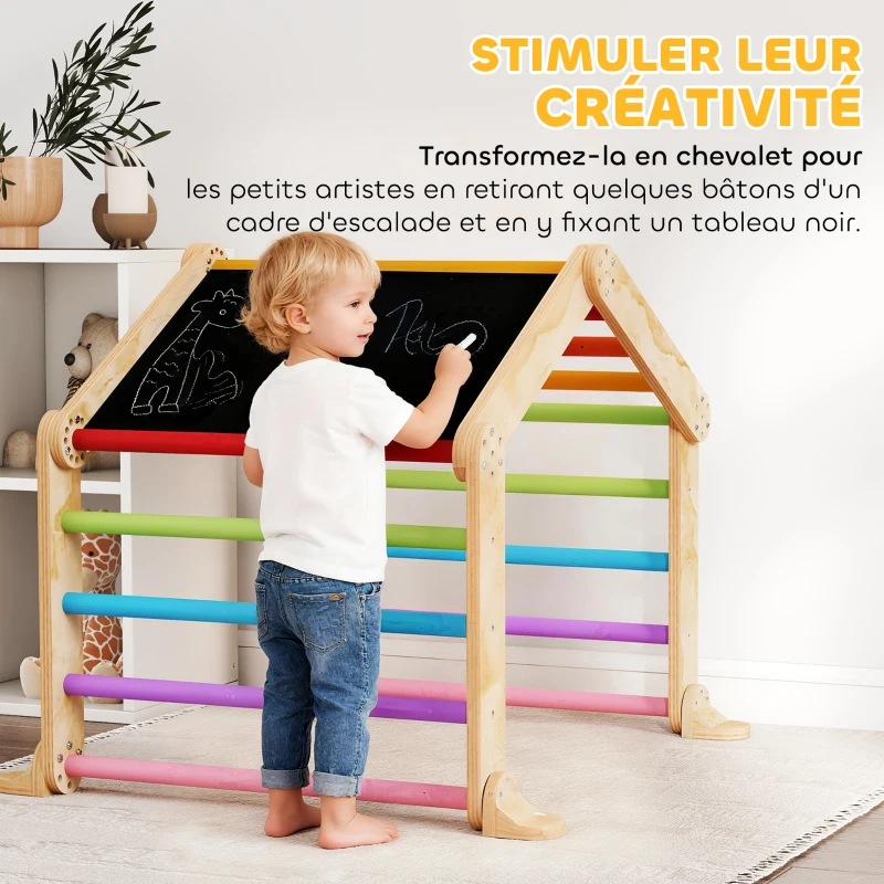 AIYAPLAY Triangle d'escalade enfant avec rampe réversible toboggan bascule et structure d'escalade multicolore