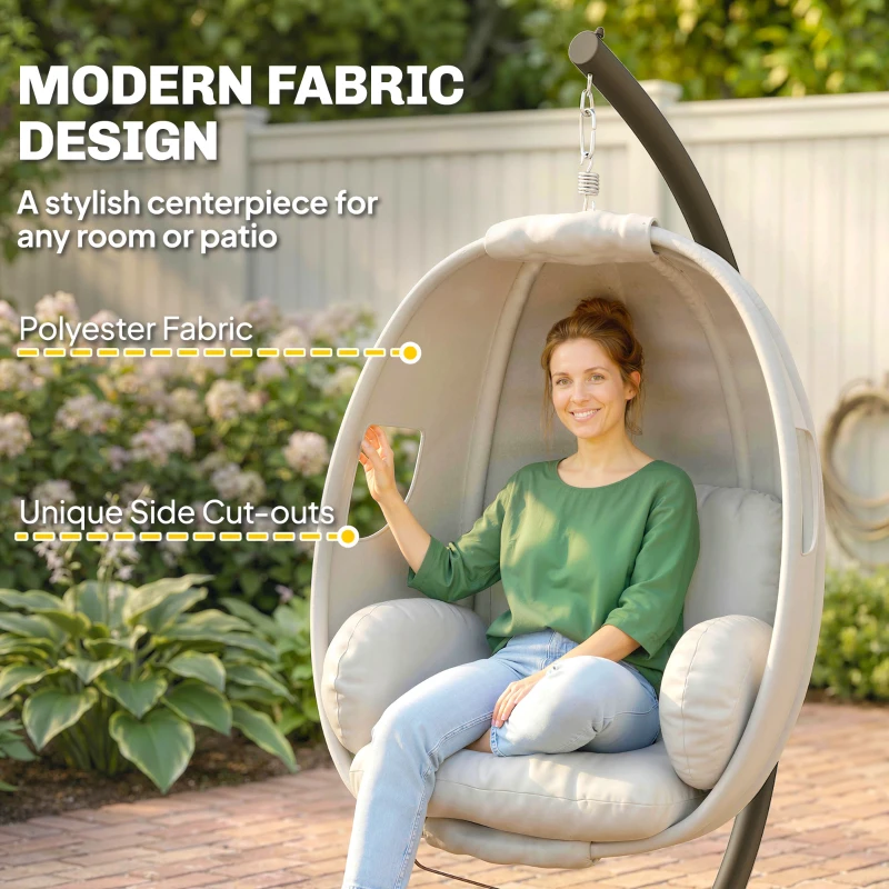 Outsunny Wiszący Fotel z Ramą, Składany Kosz z Grubymi Poduszkami, Regulowana Wysokość, Pas Bezpieczeństwa, do 120 kg