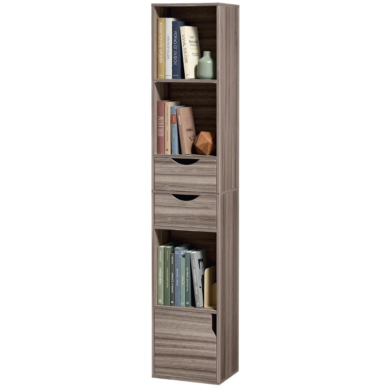 HOMCOM Bookcase with Drawers Adjustable Shelf Bookshelf with 2 Drawers and Cabinet 158 cm Grey