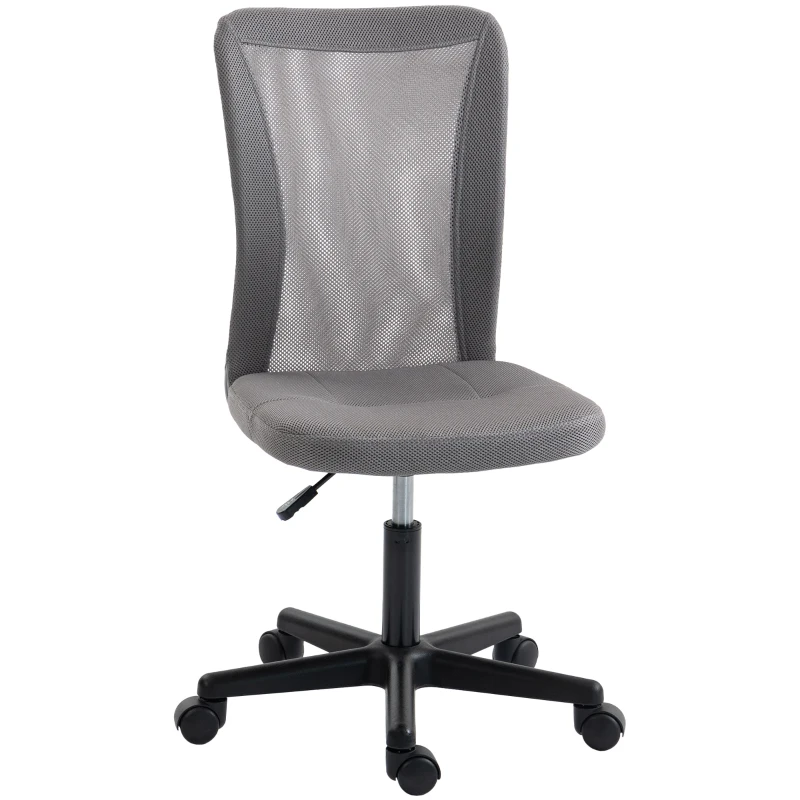 Vinsetto Computer Desk Chair, Mesh Office Chair with Adjustable Height and Swivel Wheels, Armless Study Chair, Grey