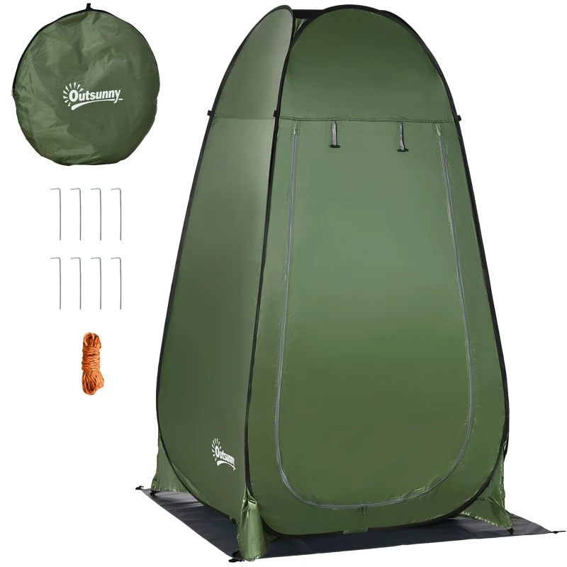 Outsunny Pop-up foldable camping shower tent with carry bag polyester dim. 126L x 124l x 198H cm - green