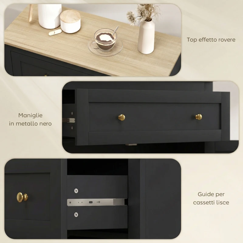 HOMCOM Sideboard Storage Cabinet, Modern Kitchen Cupboard with Adjustable Shelf, Drawer and Double Doors, Black