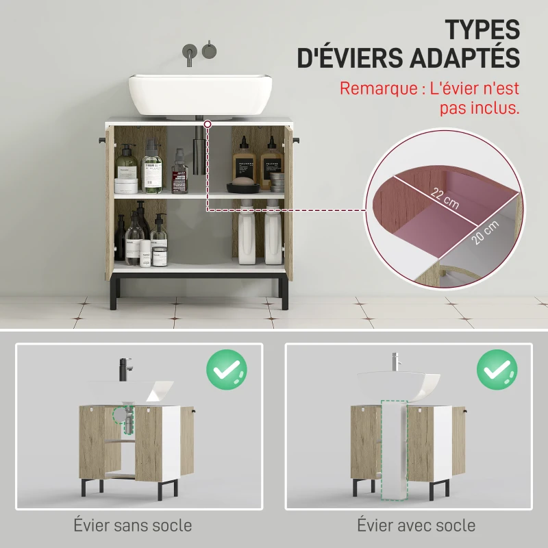 kleankin Modern under-sink cabinet metal base double door 60 x 30 x 60 cm - white and wood color