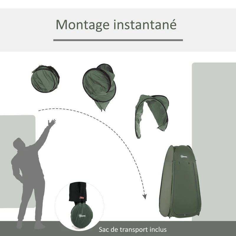 Outsunny Pop-up Shower Tent Portable Folding Toilet Tent UV-resistant with Carry Bag for Beach, Fishing, Hiking, Bathing, Outdoors, Green