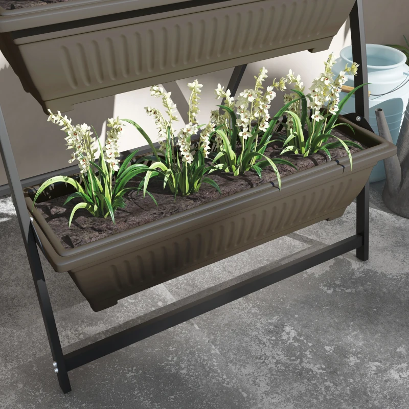 Outsunny Étagère à Fleurs en Acier 4 Niveaux, Support de Plantes Vertical avec 4 Bacs et Trous de Drainage, 76x79x162cm, Marron