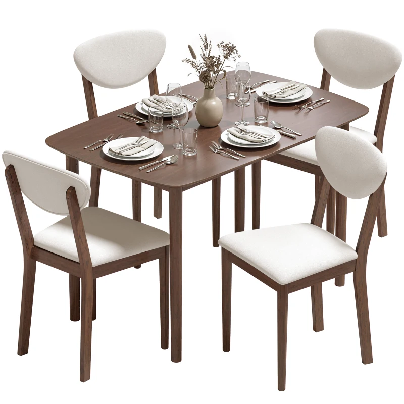 HOMCOM Set tavolo da pranzo con 4 sedie imbottite per 4 persone, Crema
