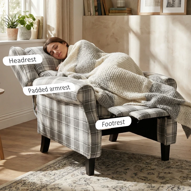 HOMCOM 160° Reclining Armchair, with Footrest - Grey and White