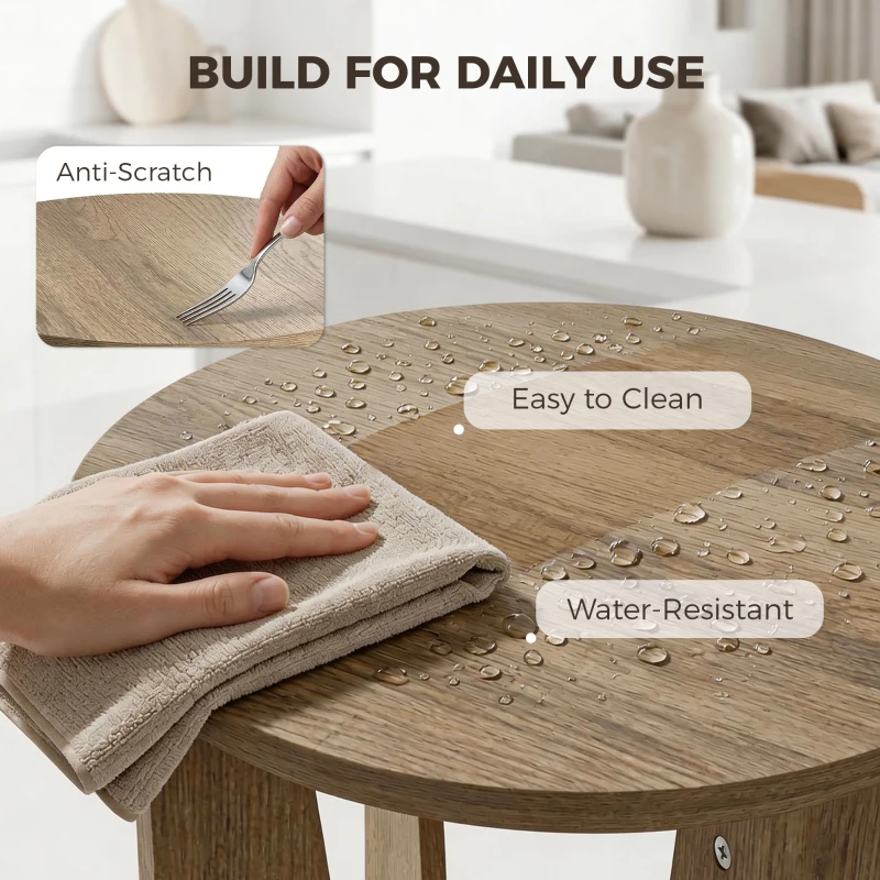 HOMCOM End Table Compact Round Side Table with Curved Legs in Coffee Wood Effect