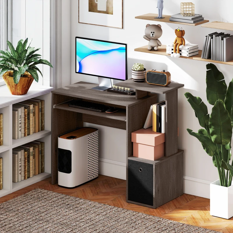 HOMCOM Bureau Informatique multimédia étagères Tablette Clavier Panier Noir Panneaux Particules Gris