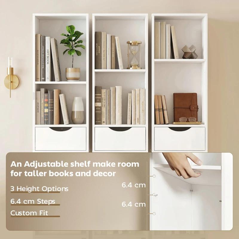 HOMCOM Bookcase with Drawers Adjustable Shelf Bookshelf with 2 Drawers and Cabinet 158 cm White