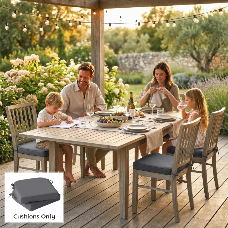 Outsunny Outdoor Chair Seat Cushions Set of 2, Garden Chair Cushions with 7cm Thick Foam & Ties, Dark Grey