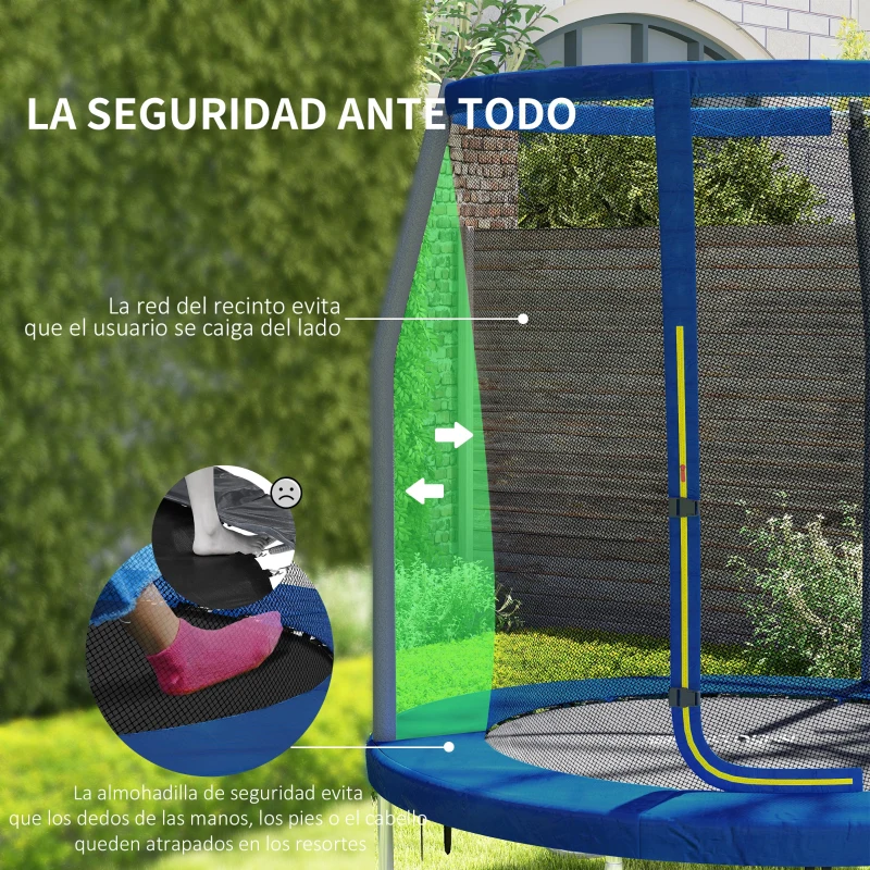 SPORTNOW Cama Elástica Infantil Trampolín para Niños +6 Años con Red de Seguridad Ø183x200 cm Azul