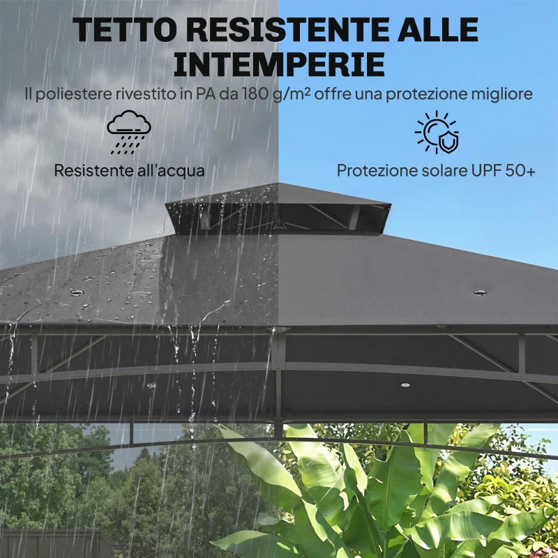Outsunny Gazebo da Giardino Gazebo da Esterno Doppio Tetto 3x3 m Grigio Scuro