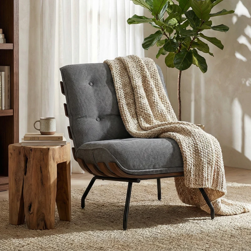HOMCOM Accent Chair, Linen-look Fabric Reading Chair with Spring Cushion, Slatted Support, Steel Frame, Dark Grey