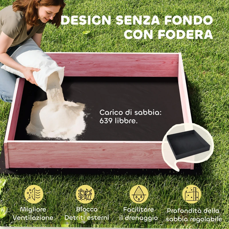 AIYAPLAY Sabbiera per Bambini 3-6 Anni con Tettuccio Fenicotteri, Sedute Pieghevoli, Coperchio e Fodera Inclusa, Sabbionaia per Bambini in Legno di Abete, 134.5x127.5x130 cm, Rosa