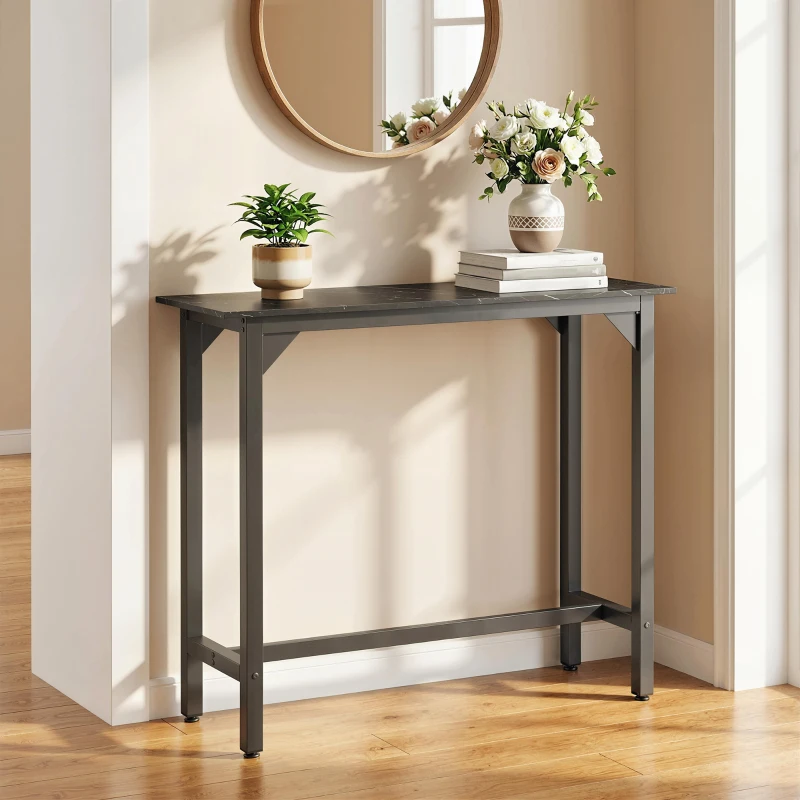 HOMCOM Rectangular Bar Table, Marble Effect Pub Coffee Table for Small Space, Breakfast Dining, Black Marble Effect