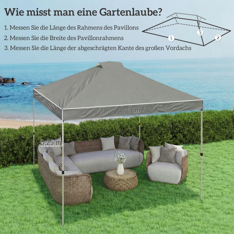Outsunny Pavillon-Dach Ersatz UV50+ wasserfest mit 8 Abflusslöchern 3 x 3 m, Hellgrau