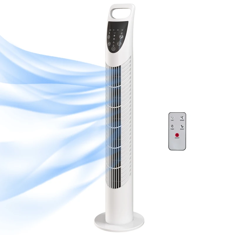 HOMCOM Tower Fan Oscillating 3 Speeds 3 Winds 40W w/ RC Timer Quiet - White