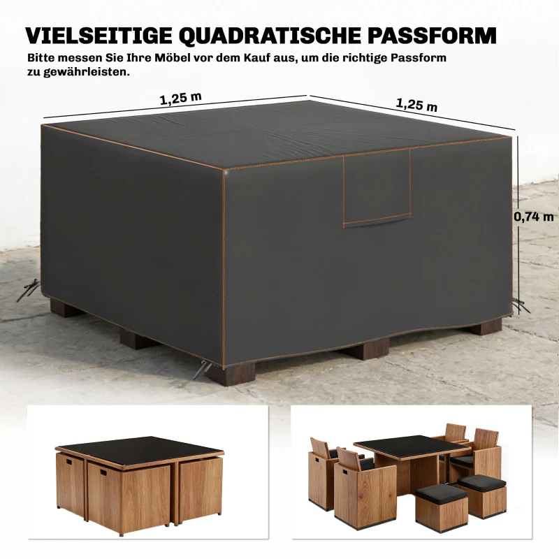 Outsunny Schutzhülle für Gartenmöbel Winterfest Wasserdicht Abdeckung Anti-UV Abdeckplane 420D Oxford Gewebe 125x125x74cm Schwarz
