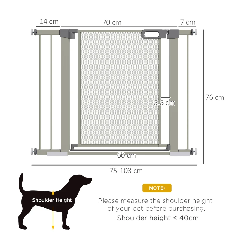PawHut Pet Safety Gate with Auto-Close Double Lock Width 75-103 cm Gray