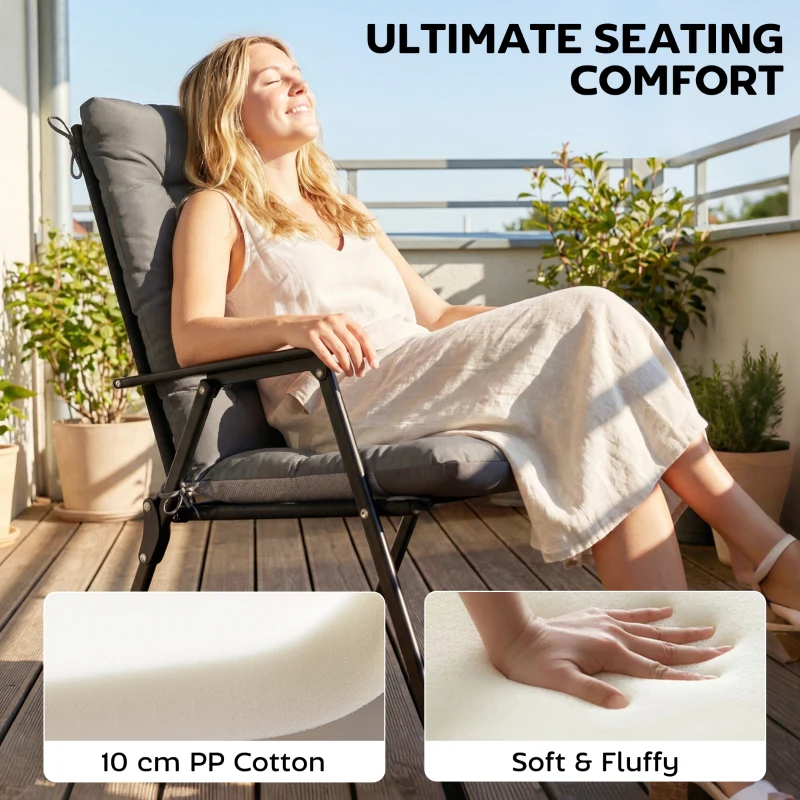 Outsunny Patio Chair Cushions Set of 4, Waterproof Non-Slip Lounge Chair Cushions, 112x53cm, Dark Grey