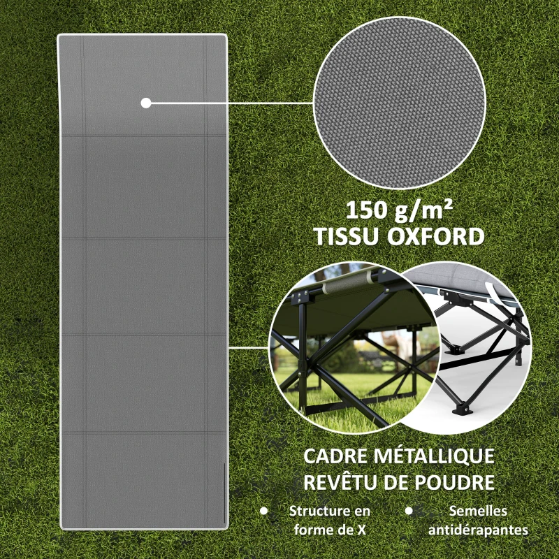 Outsunny Lit de camping pliable avec matelas, pochette latérale et sac intégré Lit de Camp tissu Oxford 190 x 67 x 37 cm Noir